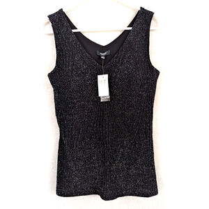 New Premise Studio sz S knit Sweater Tank Top black & shiny silver lined 0279